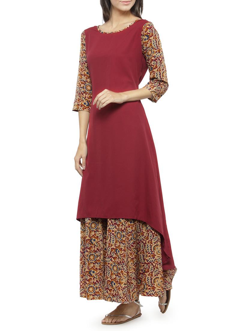 maroon kurta palazzo set - 14868109 - Zoom Image - 2
