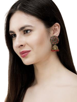red brass jhumka earrings - 14868356 - Standard Image - 2