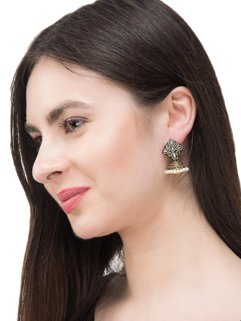 multi colored brass jhumka earrings - 14868364 - Zoom Image - 2