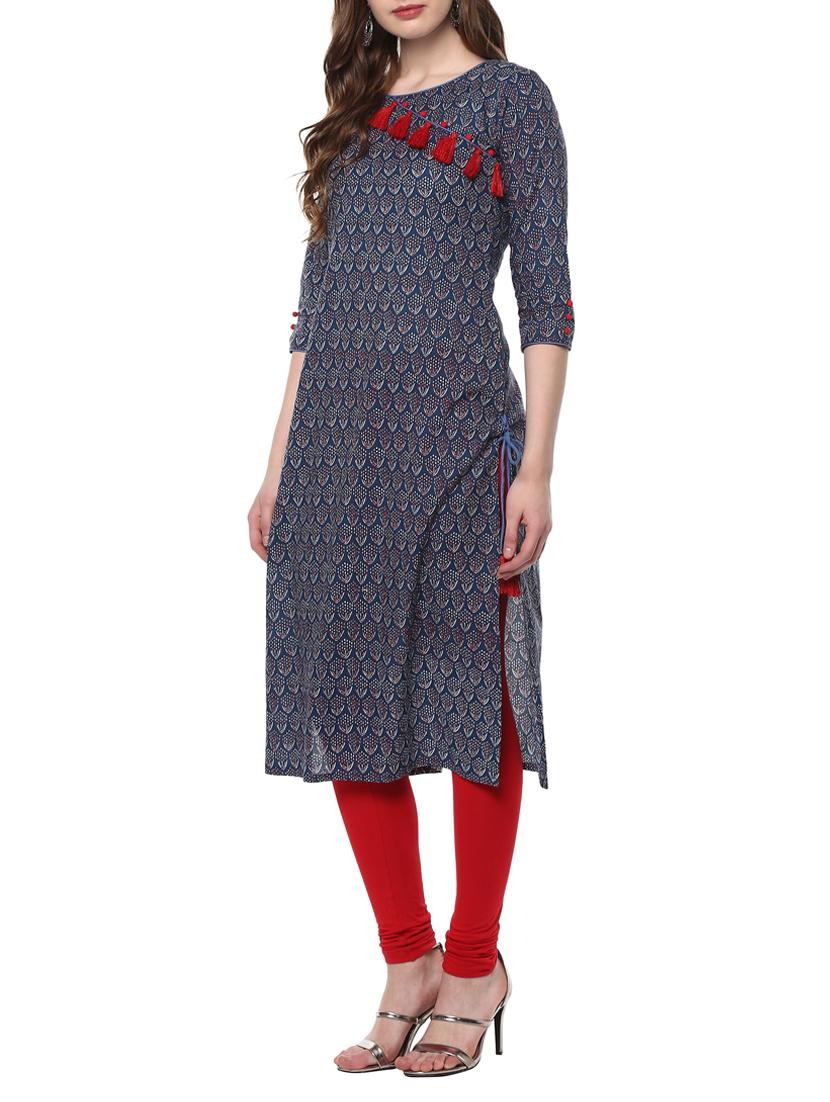 straight kurta with tassels - 14868464 - Zoom Image - 2