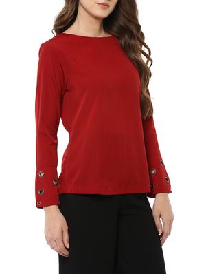 miway women's rayon crepe maroon solid top - 14870534 - Standard Image - 2