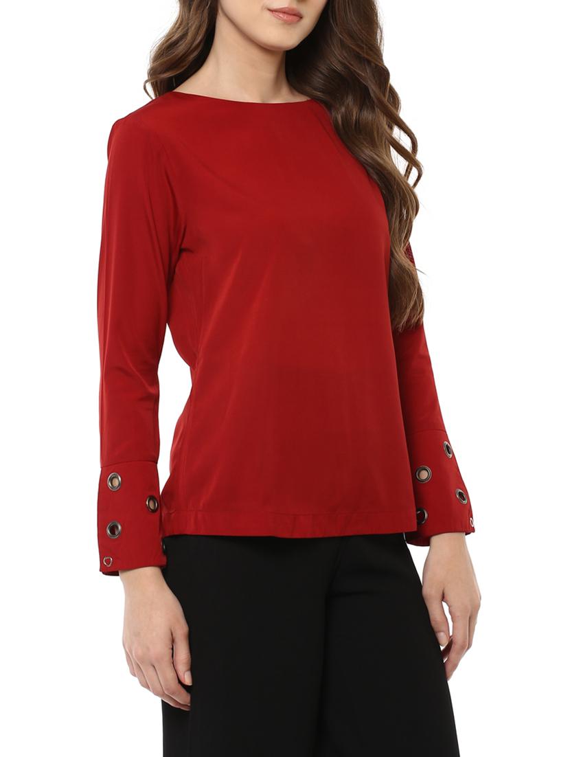 miway women's rayon crepe maroon solid top - 14870534 - Zoom Image - 2