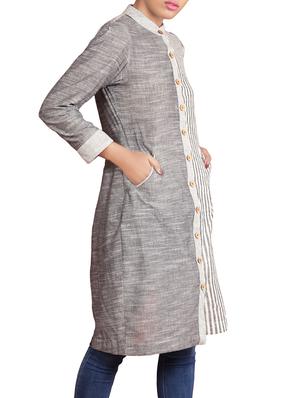 Knotty tales grey cotton straight kurta - 14871672 - Standard Image - 2