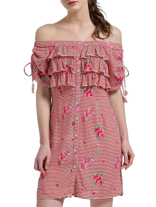 red rayon ruffled dress - 14875225 - Standard Image - 1