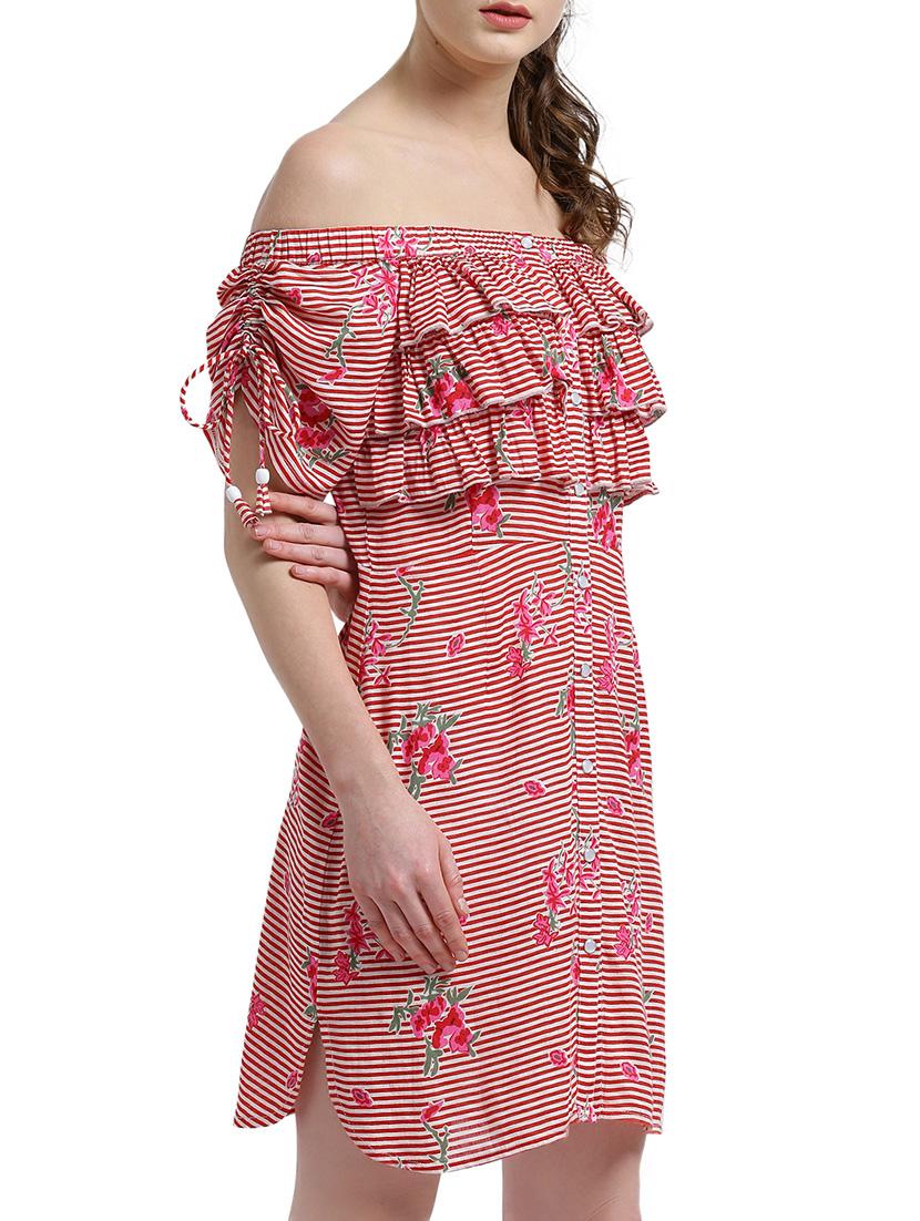 red rayon ruffled dress - 14875225 - Zoom Image - 2