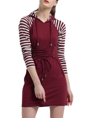 maroon striped belted dress - 14875229 - Standard Image - 2