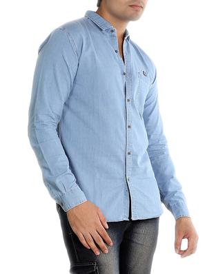 blue denim casual shirt - 14876039 - Standard Image - 2