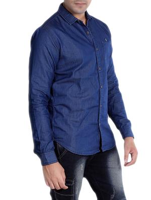 navy blue denim casual shirt - 14876073 - Standard Image - 2