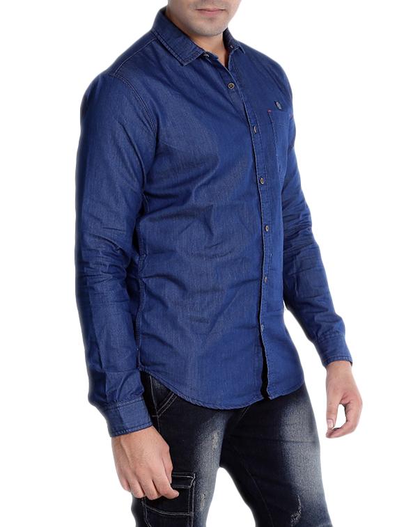 navy blue denim casual shirt - 14876073 - Zoom Image - 2