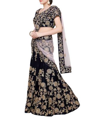blue velvet flared lehenga - 14877543 - Standard Image - 2