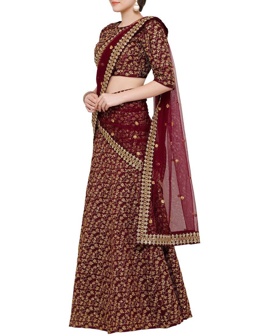maroon art silk flared lehenga - 14877550 - Zoom Image - 2
