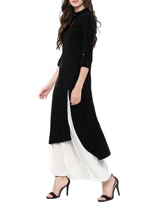 black crepe asymmetric solid kurta - 14877749 - Standard Image - 2