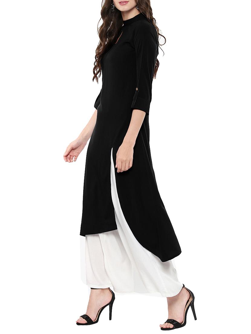 black crepe asymmetric solid kurta - 14877749 - Zoom Image - 2