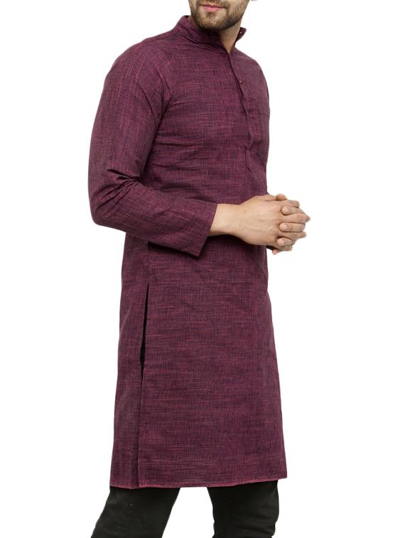 purple cotton long kurta - 14880716 - Zoom Image - 2