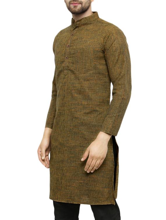 green cotton long kurta - 14880720 - Zoom Image - 2