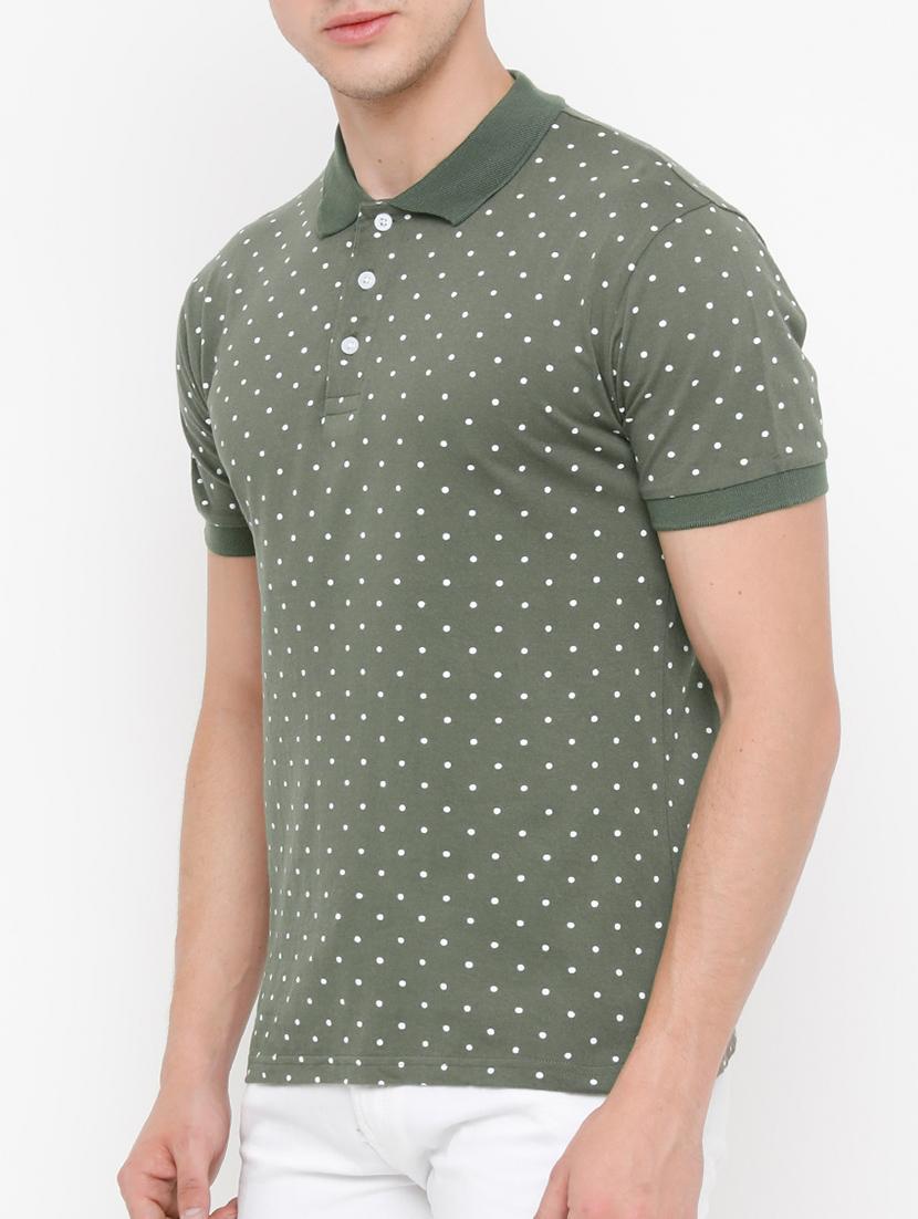 olive green polka dot print polo t-shirt - 14882329 - Zoom Image - 2