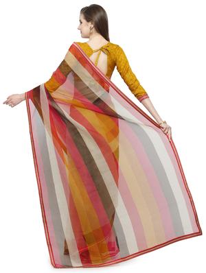 Beige printed saree with blouse - 14884265 - Standard Image - 2