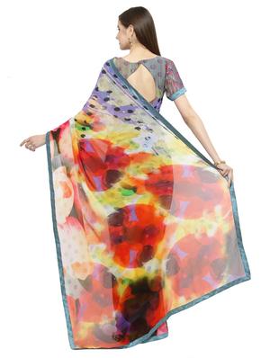 blue georgette printed saree with blouse - 14884289 - Standard Image - 2