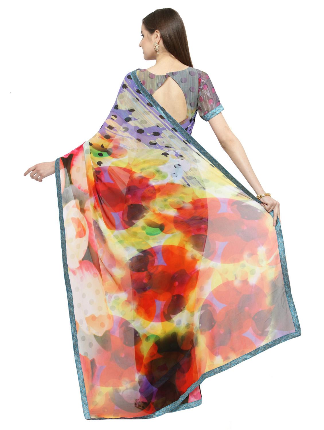 blue georgette printed saree with blouse - 14884289 - Zoom Image - 2