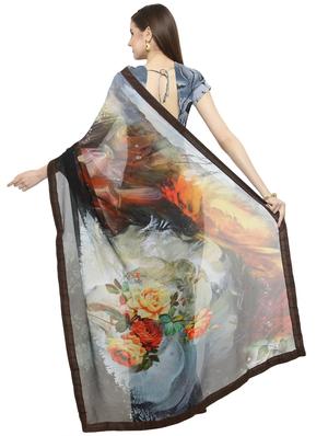 grey georgette printed saree with blouse - 14884293 - Standard Image - 2