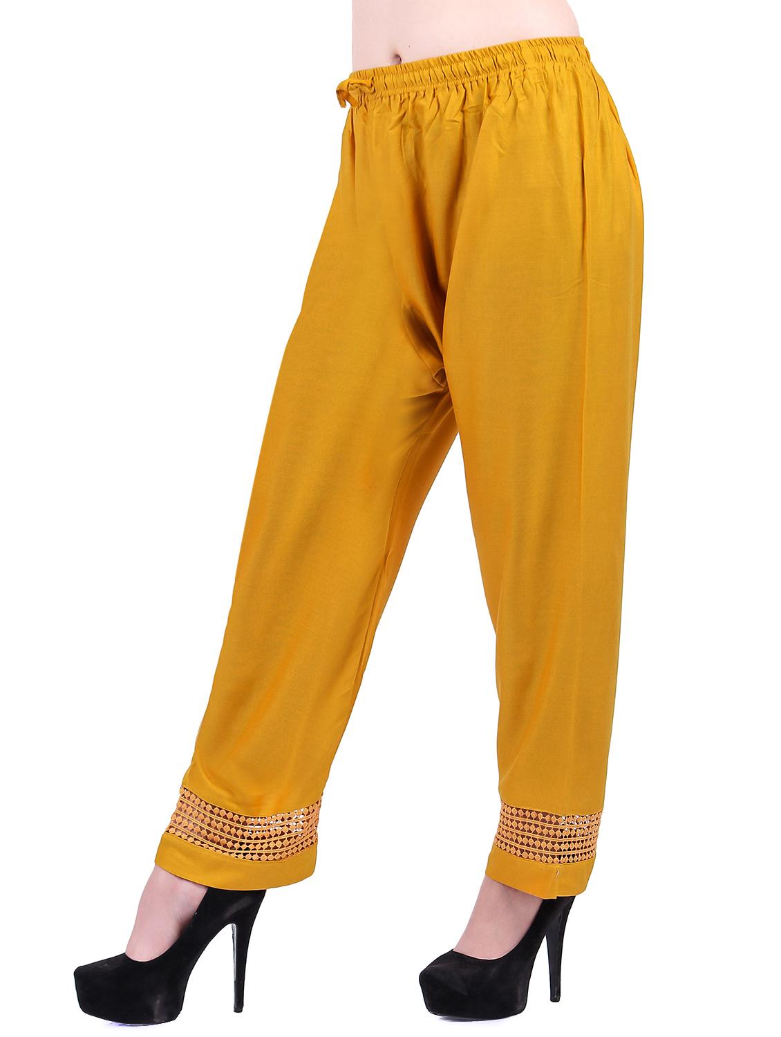 mustard rayon straight palazzo - 14886009 - Zoom Image - 2
