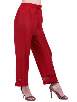 maroon rayon straight palazzo - 14886011 - Standard Image - 2