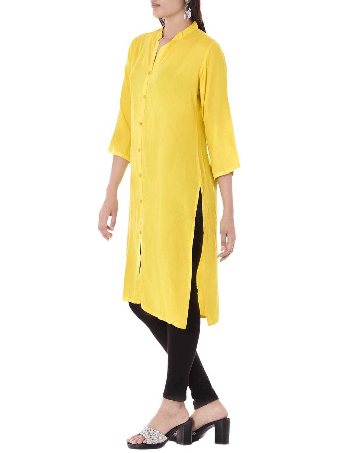 yellow rayon straight kurta - 14886046 - Zoom Image - 2