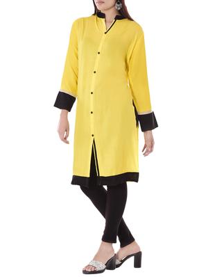 yellow rayon straight kurta - 14886048 - Standard Image - 2