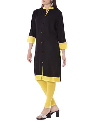black rayon straight kurta - 14886051 - Standard Image - 2