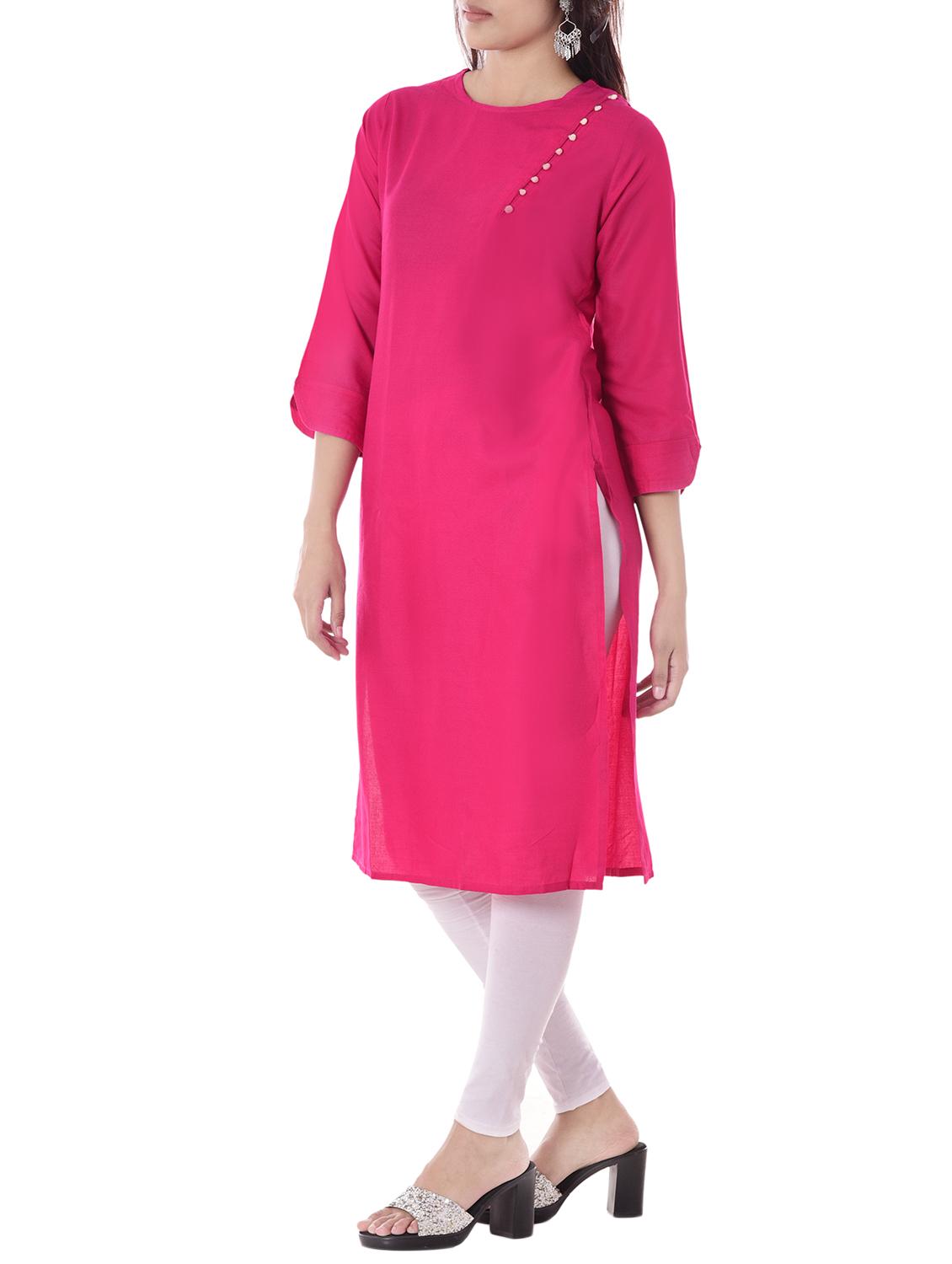 pink rayon straight kurta - 14886056 - Zoom Image - 2