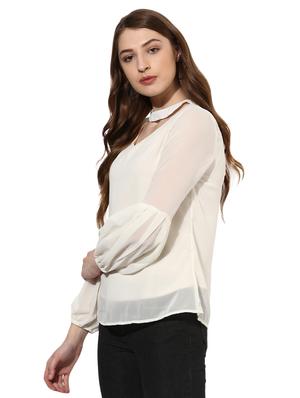 choker neck lantern sleeved top - 14886979 - Standard Image - 2