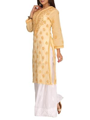 ada beige cotton straight kurta - 14887140 - Standard Image - 2