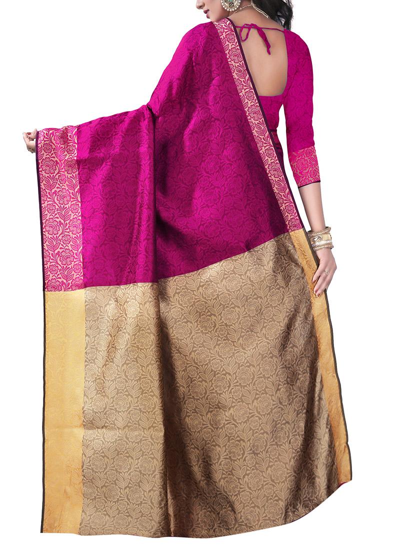 pink silk blend woven saree with blouse - 14887390 - Zoom Image - 2