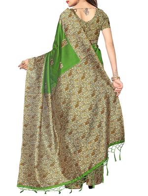 green silk blend printed saree with blouse - 14887928 - Standard Image - 2