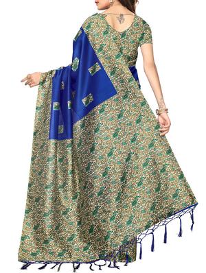 Contrast bordered printed saree with blouse - 14887930 - Standard Image - 2