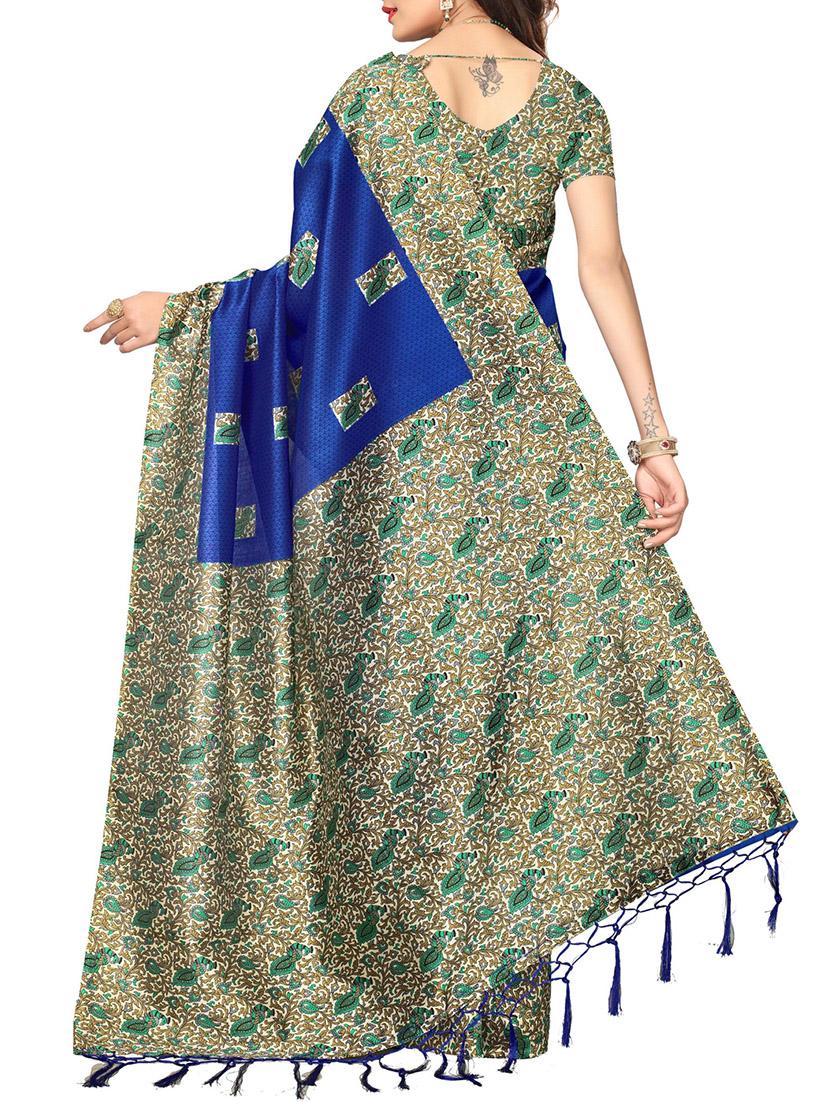 Contrast bordered printed saree with blouse - 14887930 - Zoom Image - 2