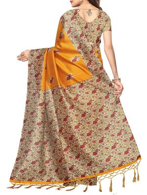 Contrast bordered printed saree with blouse - 14887932 - Standard Image - 2