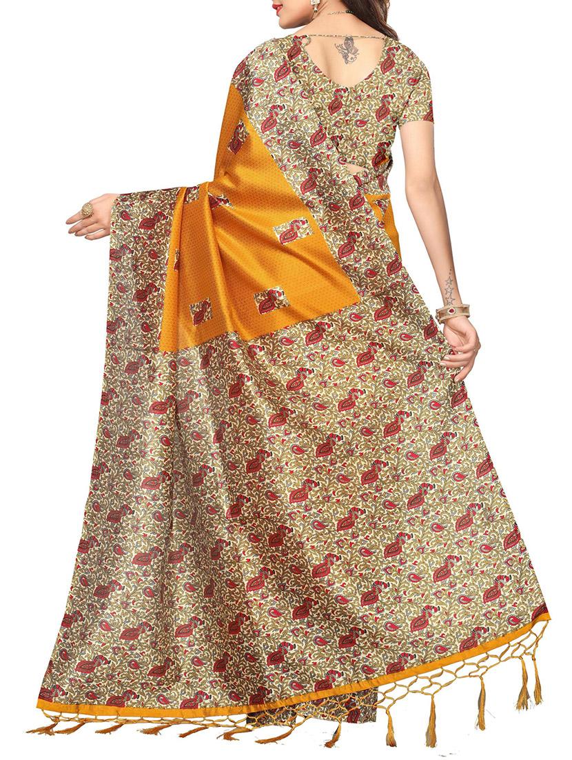 Contrast bordered printed saree with blouse - 14887932 - Zoom Image - 2