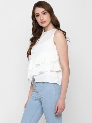 Pearl embellished ruffle overlay top - 14888795 - Standard Image - 2