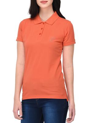 orange solid polo neck tee - 14889055 - Standard Image - 2