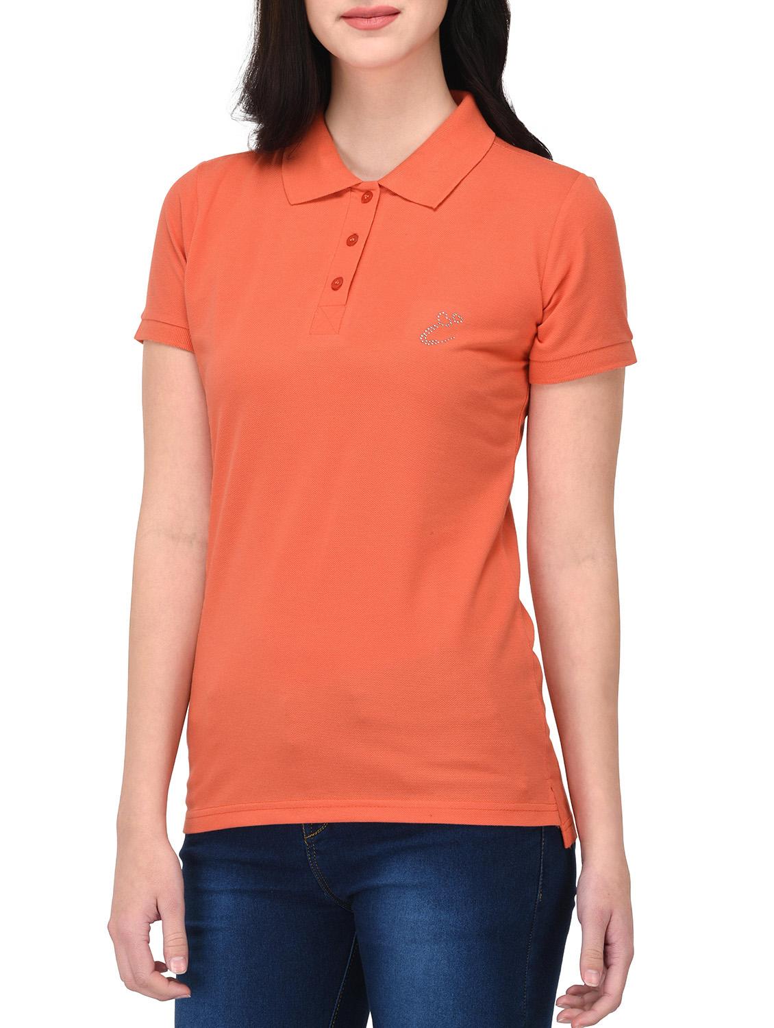 orange solid polo neck tee - 14889055 - Zoom Image - 2