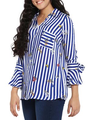 floral striped asymmetric plus tunic - 14889145 - Standard Image - 2
