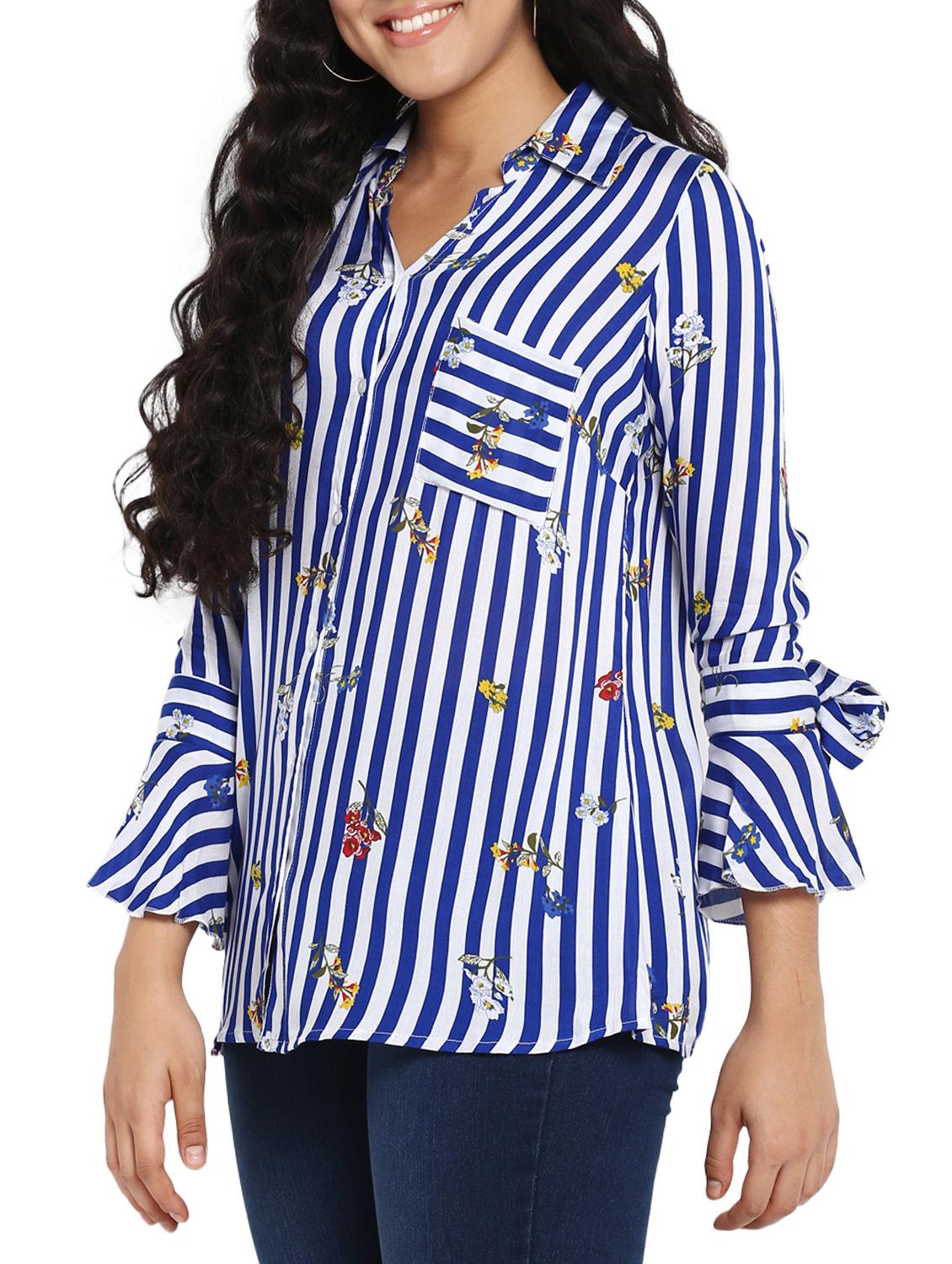 floral striped asymmetric plus tunic - 14889145 - Zoom Image - 2