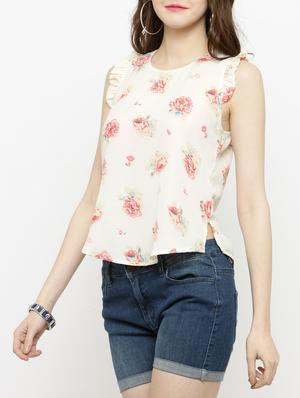 white printed georgette top - 14889432 - Standard Image - 2