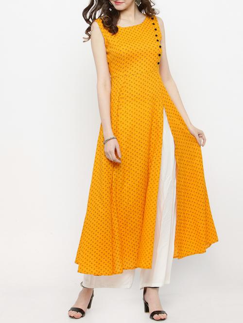 yellow viscose kurta palazzo set - 14889435 - Standard Image - 1