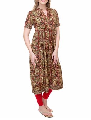 brown cotton flared kurta - 14889569 - Standard Image - 2