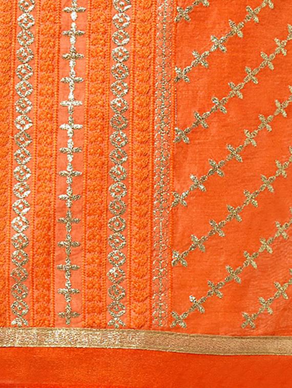orange chanderi cotton churidaar suits unstitched suit - 14890041 - Zoom Image - 2