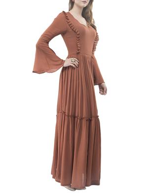 brown solid maxi dress - 14890927 - Standard Image - 2