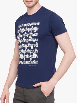 navy blue cotton chest print t-shirt - 14891850 - Standard Image - 2