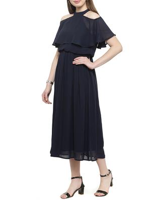 navy blue crepe blouson dress - 14892079 - Standard Image - 2